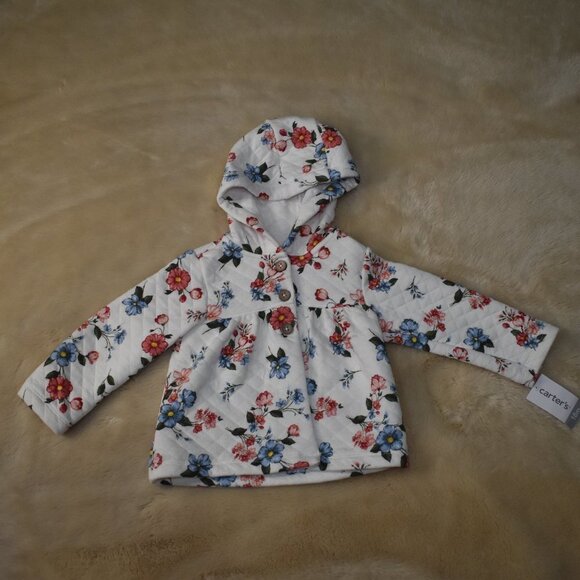 Carters Floral Button-up Hooded Sweater Jacket - Picture 1 of 9